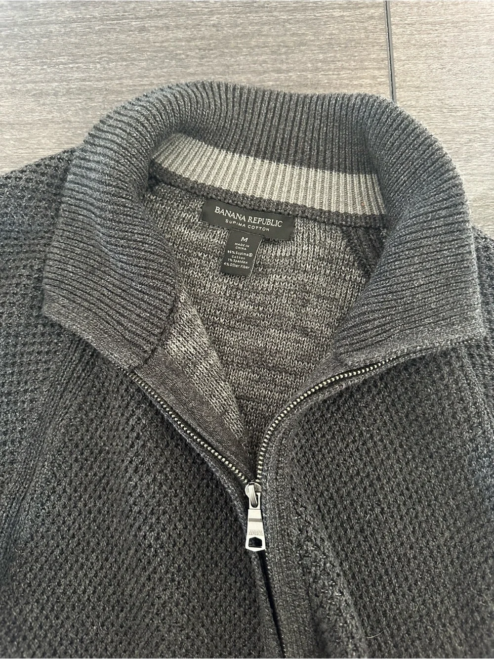 Banana Republic Men's Full-Zip Knit Sweater Jacket - Charcoal